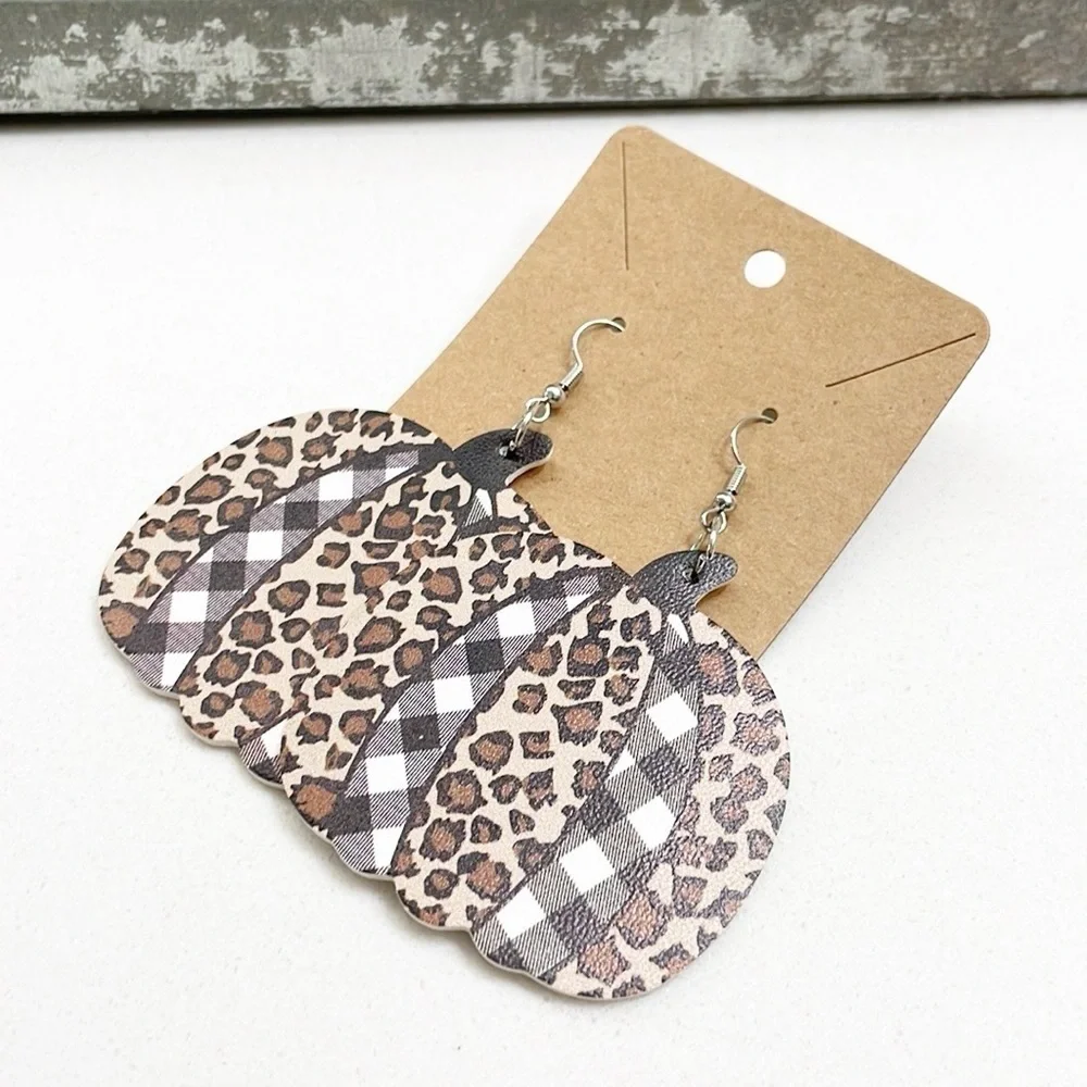 Animal print pumpkin hand made earrings